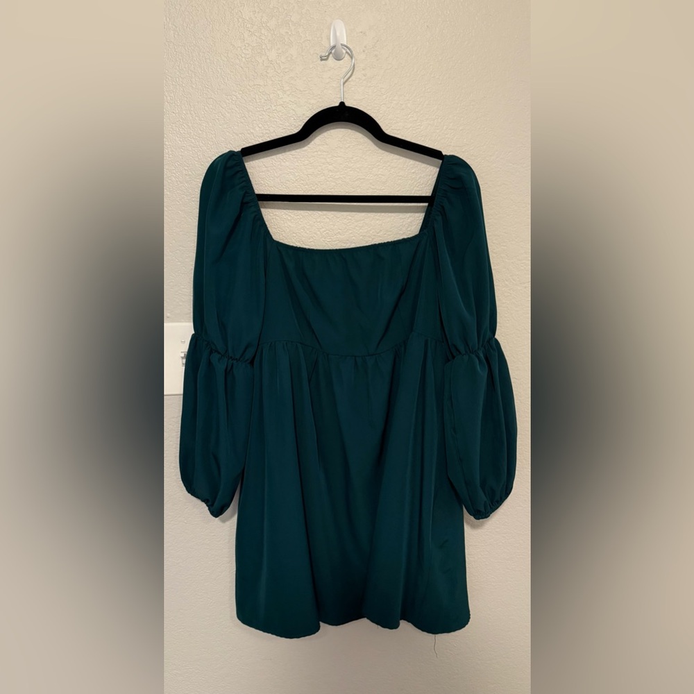 Elegant Teal Puff Sleeve Dress